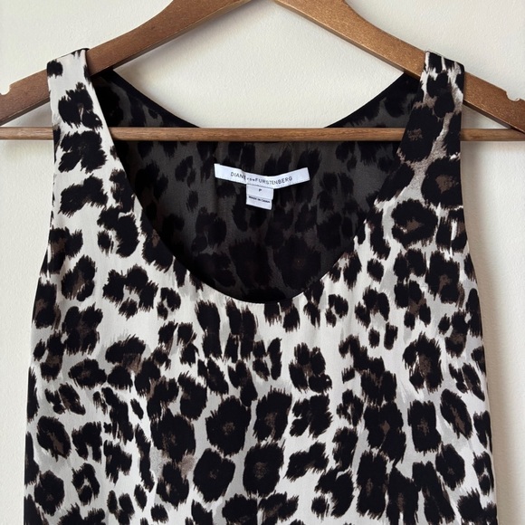Diane Von Furstenberg Jackie Silk Tank Top XS Cheetah Print Black - Picture 3 of 9